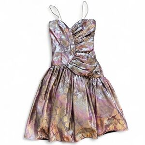 Vintage Gunne Sax Floral Foil Strappy Dress